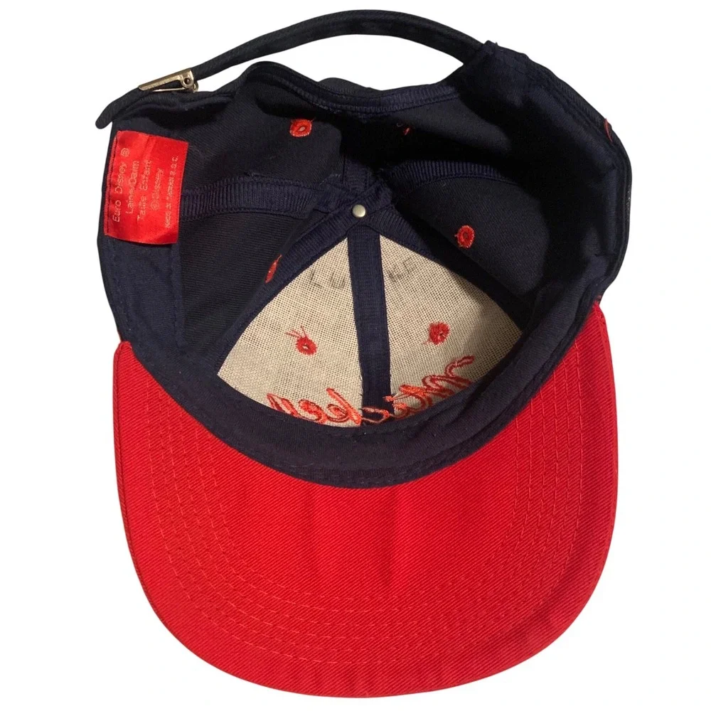 Vintage Euro Disney Mickey Mouse Hat Navy Red Wool Blend Adjustable Baseball Cap